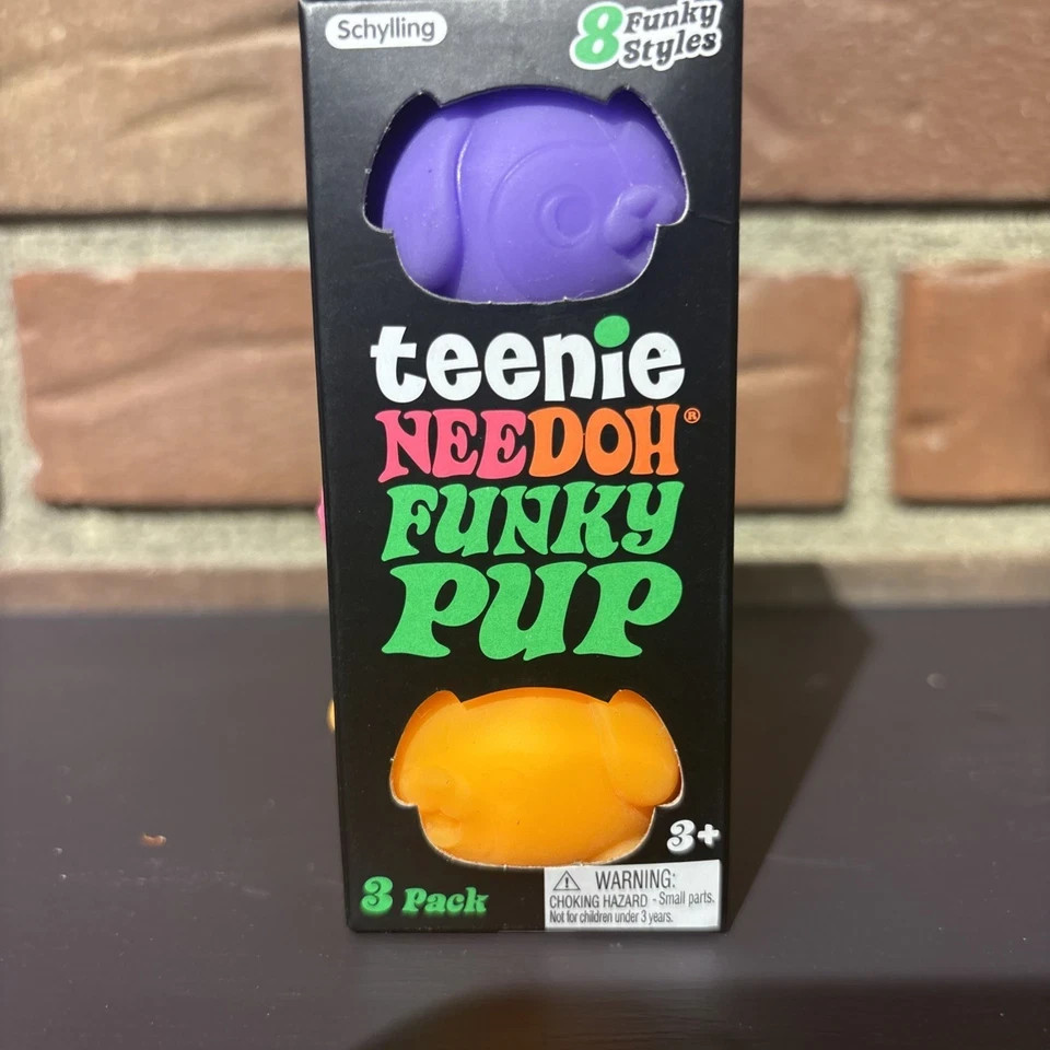 NeeDoh Teenie Funky Pup 3 Pack Neon Squishy Fidget Stress Toy New