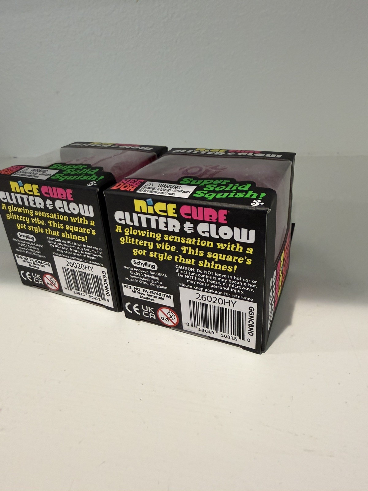 Lot of 2 NeeDoh Nice Cube Glitter and Glow Nee Doh Ice Cube Pink New