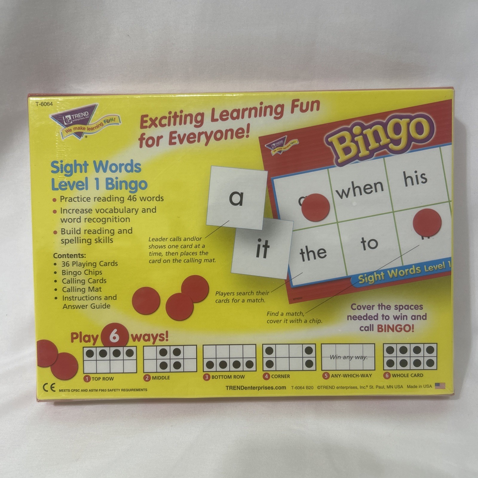 Trend Enterprises Inc Sight Words Level 2 Bingo Game Ages 5+ HomeSchool Reading