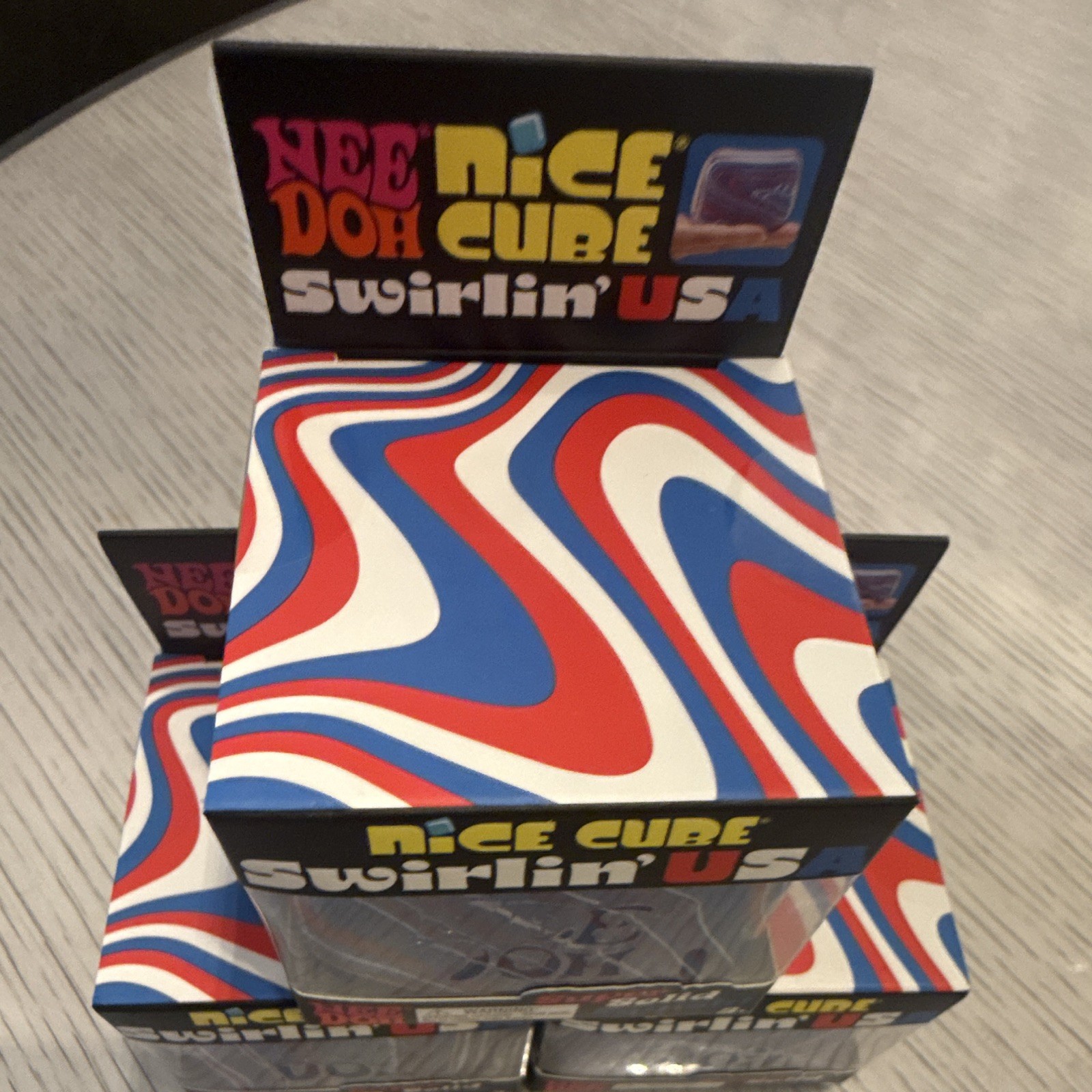 Nee Doh Nice Cube Swirlin’ USA Super Solid Squish Cube Red White Blue 100% REAL