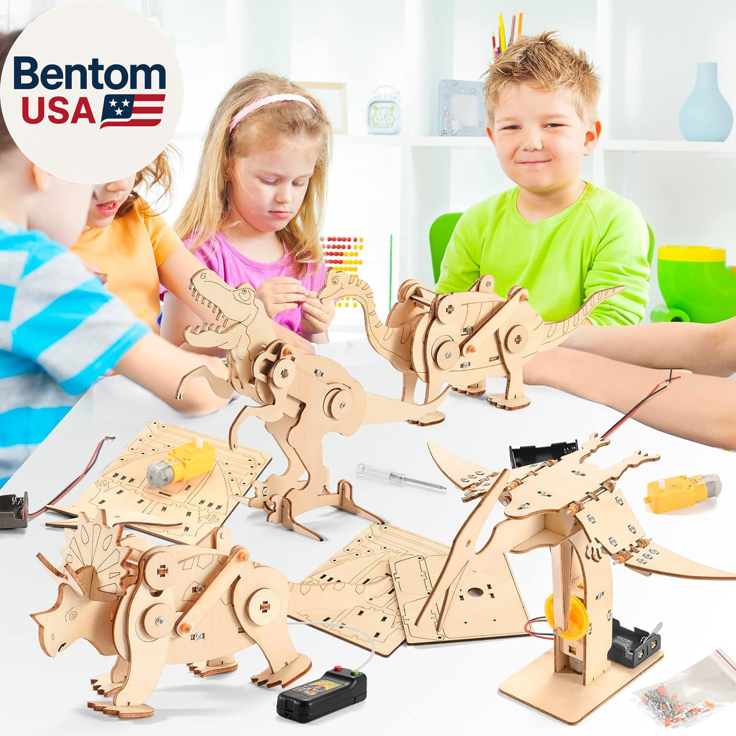 Dinosaur STEM Kits for Kids Ages 8-10-12, 4 in 1 Wood Building Toys for Boys Age