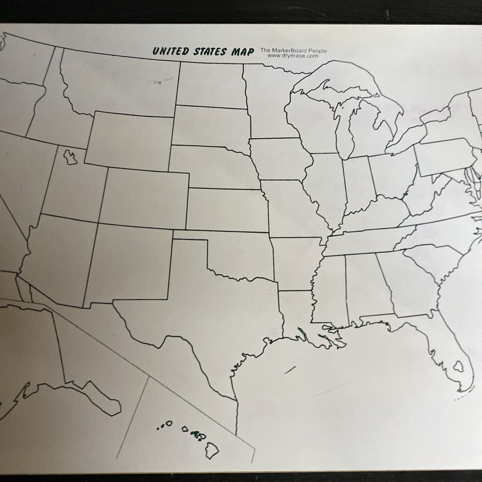 United States Map Dry Erase Board