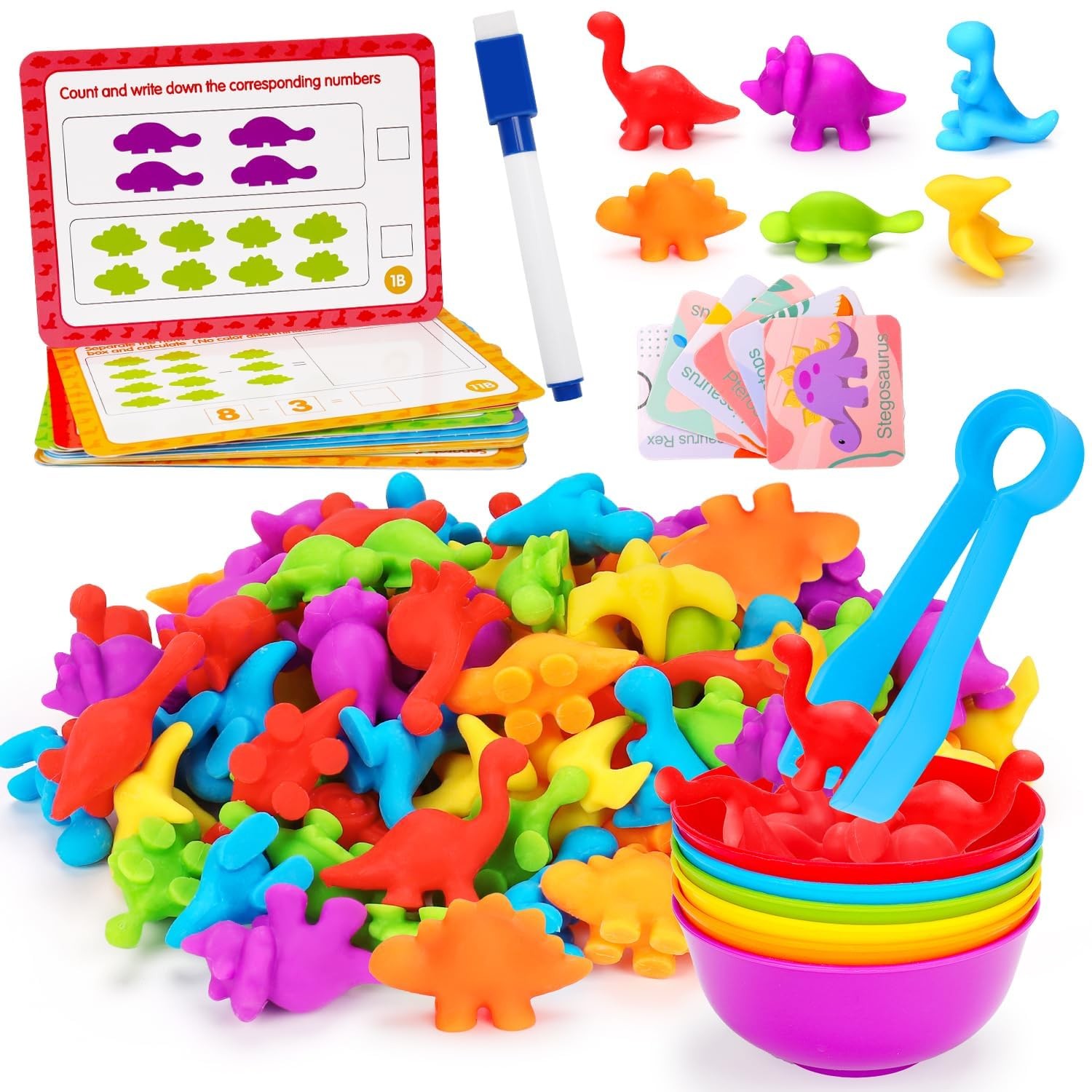 Counting Dinosaurs Montessori Toys for 3 4 5 Years Old Boys Small, 6 Bowls