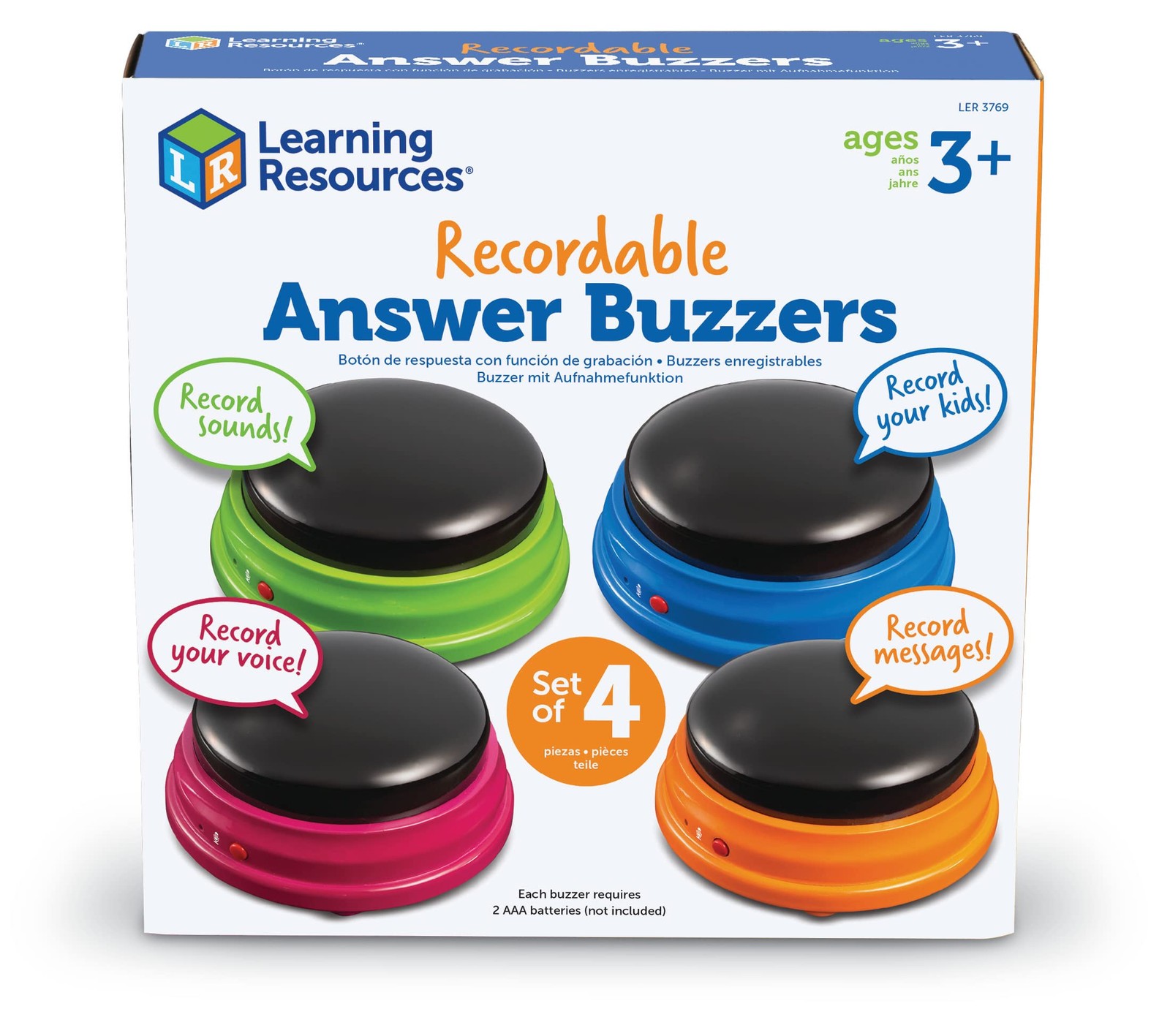 Learning Resources Recordable Answer Buzzers – Set of 4, Ages 3+ | Pre-K