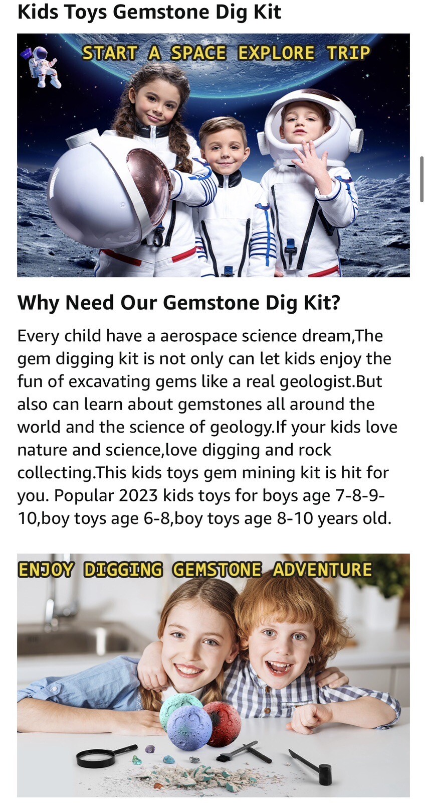 Gemstone Dig Kit, Solar System Space Toys, Find 15 Real Gemstones+crystals