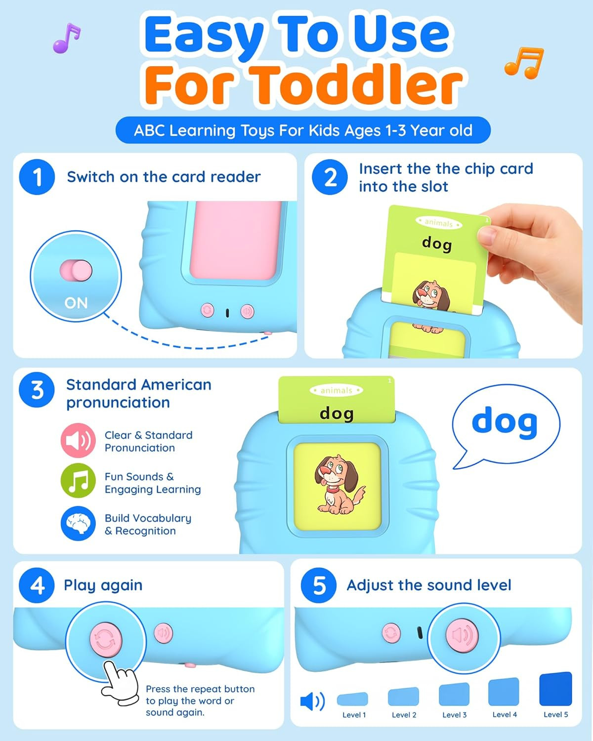 Aullsaty Talking Flash Cards for Toddlers 1-3, Upgraded 248 Sight Words Montesso