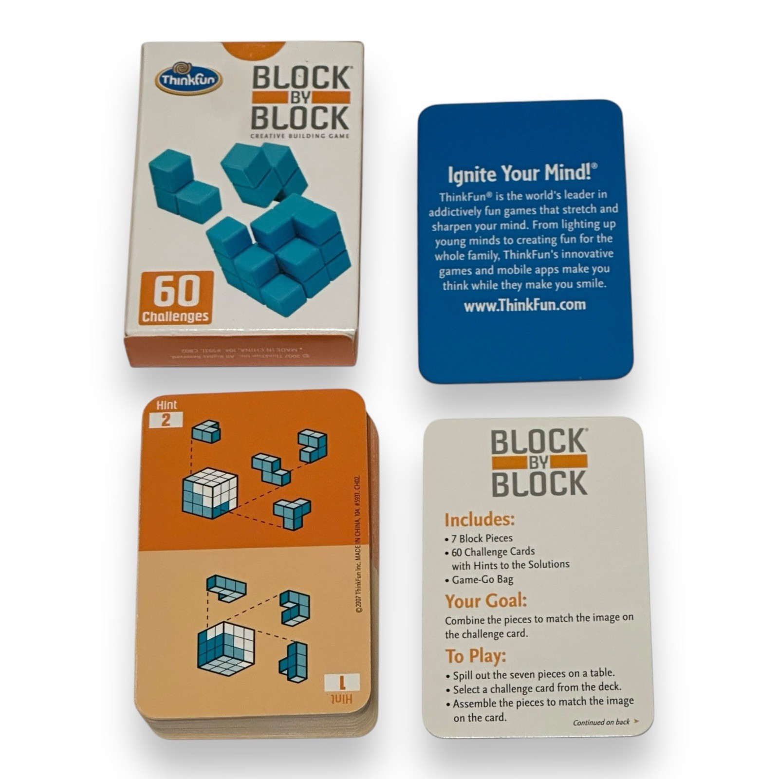 Block by Block Challenge Cards 60 Creative 3D Building 2007 Thinkfun Cards Only