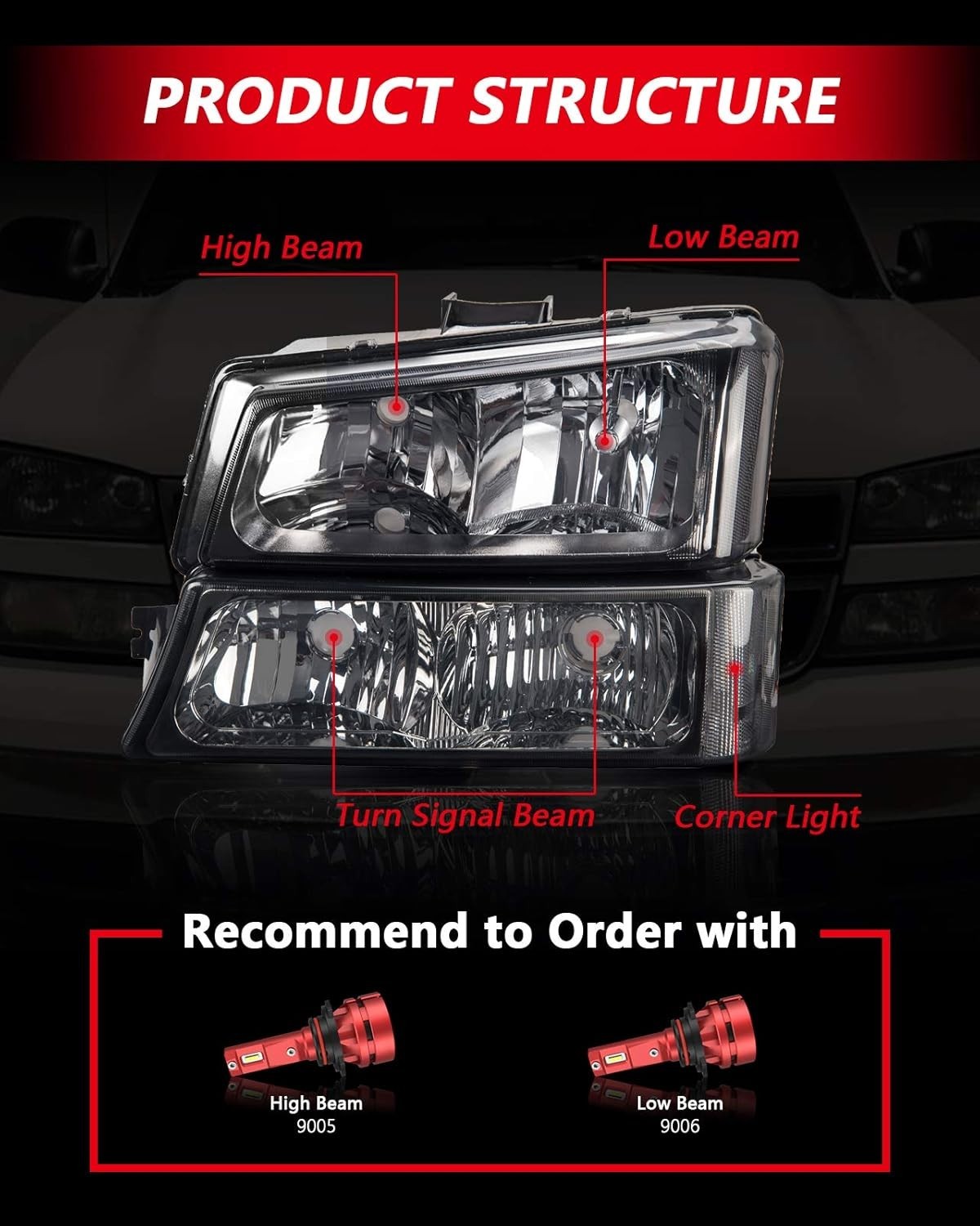 Headlight Assembly Replacement for 2003-2006 Silverado 1500/2500 HD/3500, Sil…