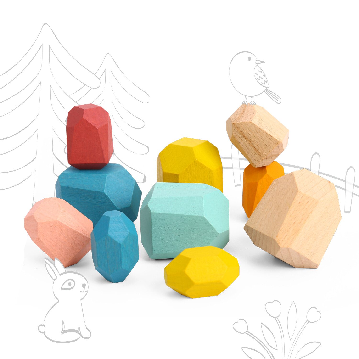 TOOKYLAND Wooden Stacking Stones Toy – 16pcs – Balancing Blocks Set, 3 Years +