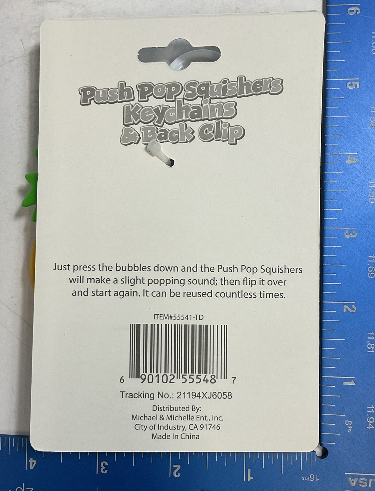 Push Pop Squishers Keychain & Back Clip Multicolor Pineapple Fidget Sensory Toy
