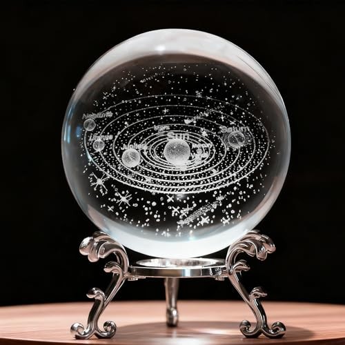 3D Solar System Crystal Ball with Stand 60mm Laser Engraved Glass Sphere