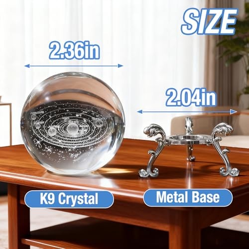 3D Solar System Crystal Ball with Stand 60mm Laser Engraved Glass Sphere