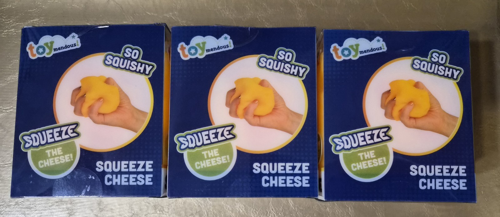 SQUISHY CHEESE TOYMENDOUS LOT OF 3 EXTRA LARGE SQUEEZE CHEESE CUBES NIB
