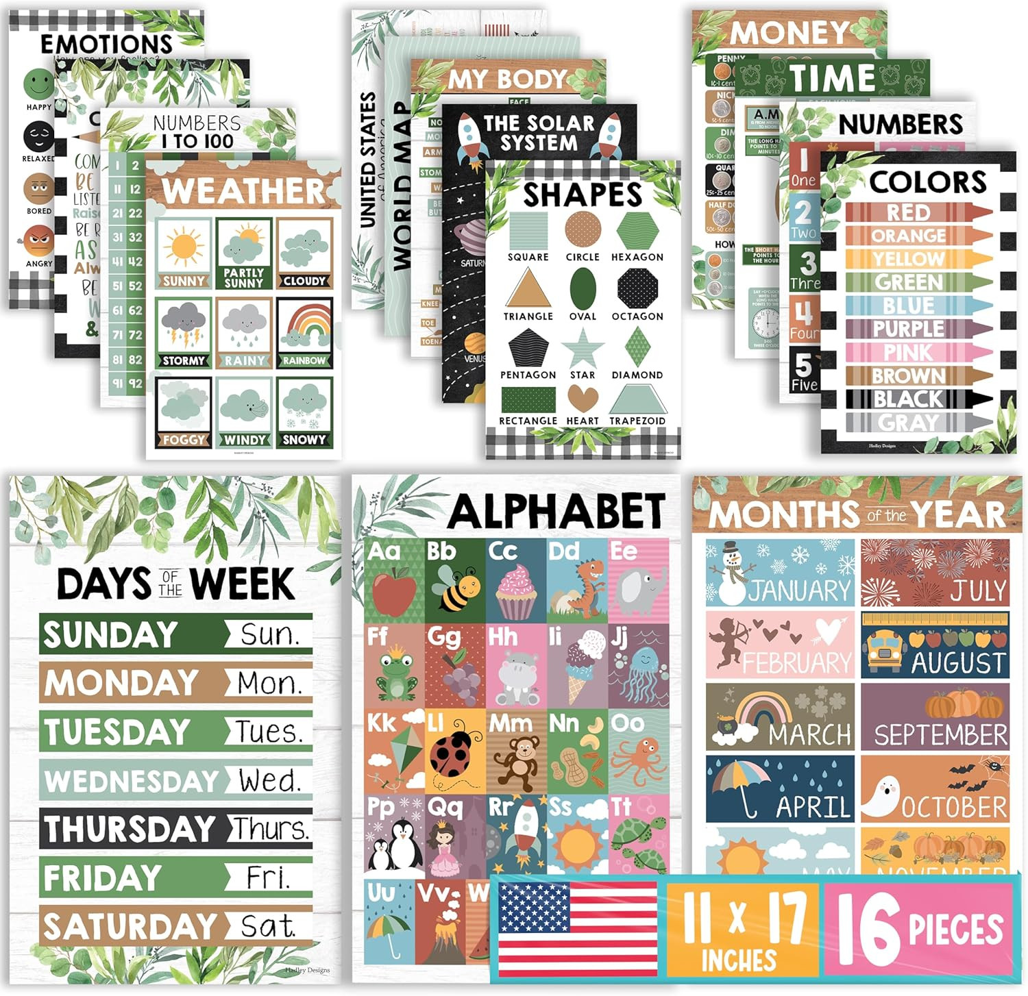 16 Educational Posters for Classroom Must Haves – Laminated Pre-K Posters for To
