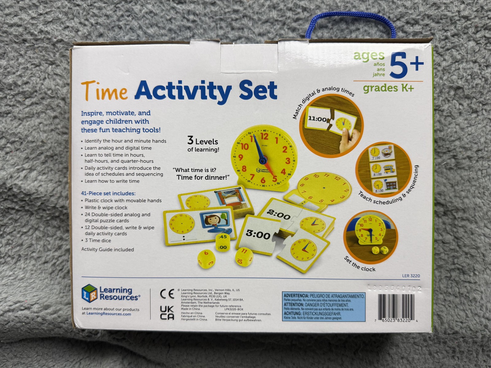 Learning Resources Time Activity Set 41 Pieces Ages 5+ Telling Time LER 3220