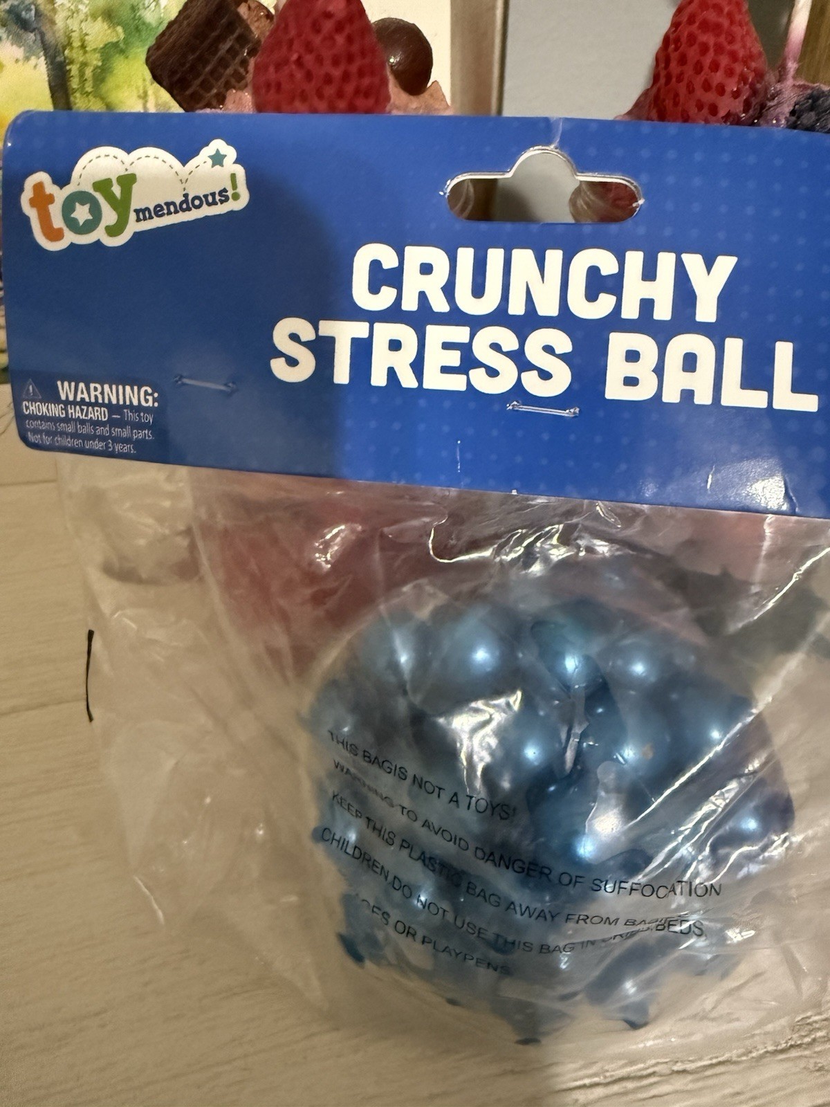NEW Toymendous Crunchy Stress Relief Ball Squeeze Squish Sensory Fidget Toy BLUE