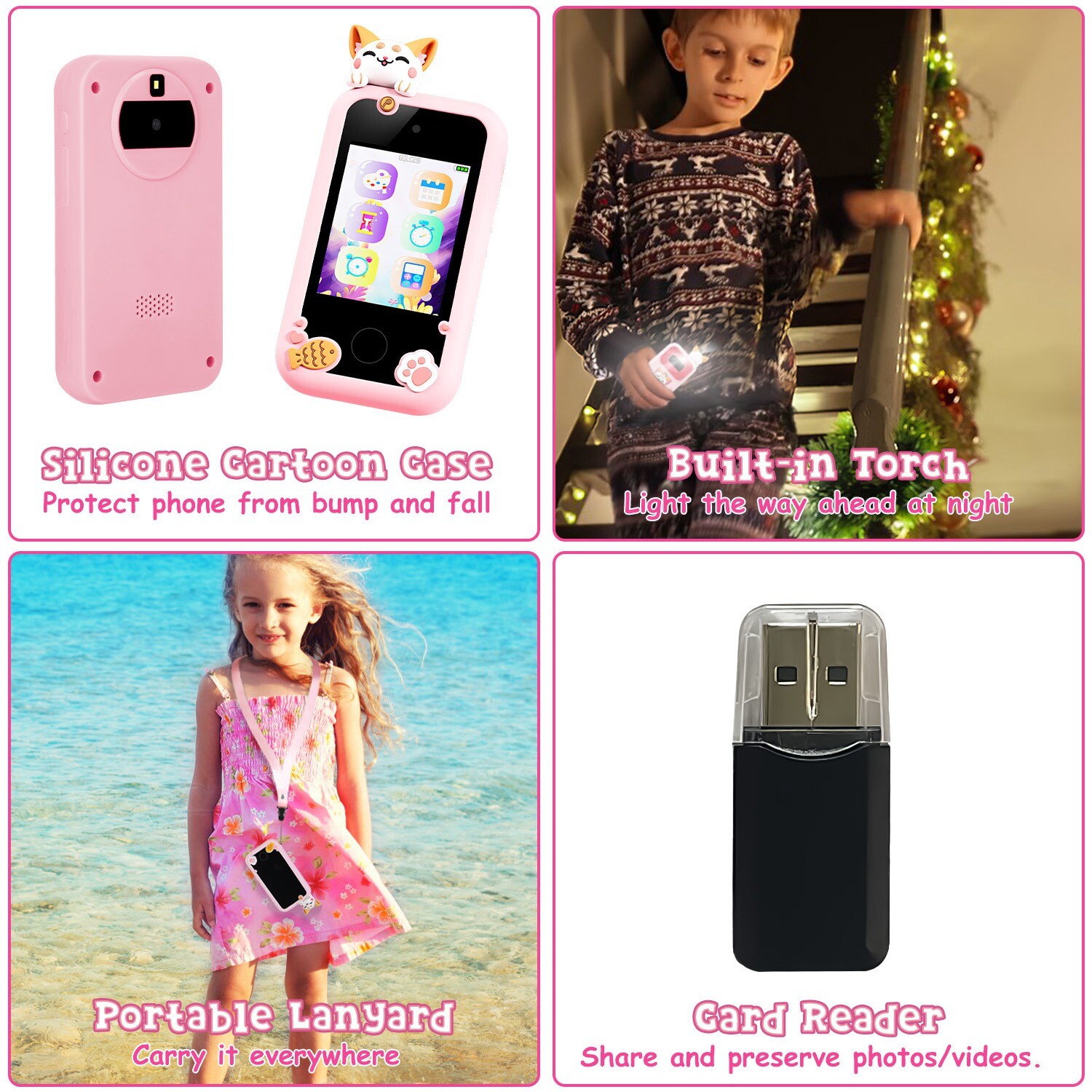 Shockproof Kids Smart Phone for Girls Boy Ages 3-9 Touchscreen Dual Camera Phone