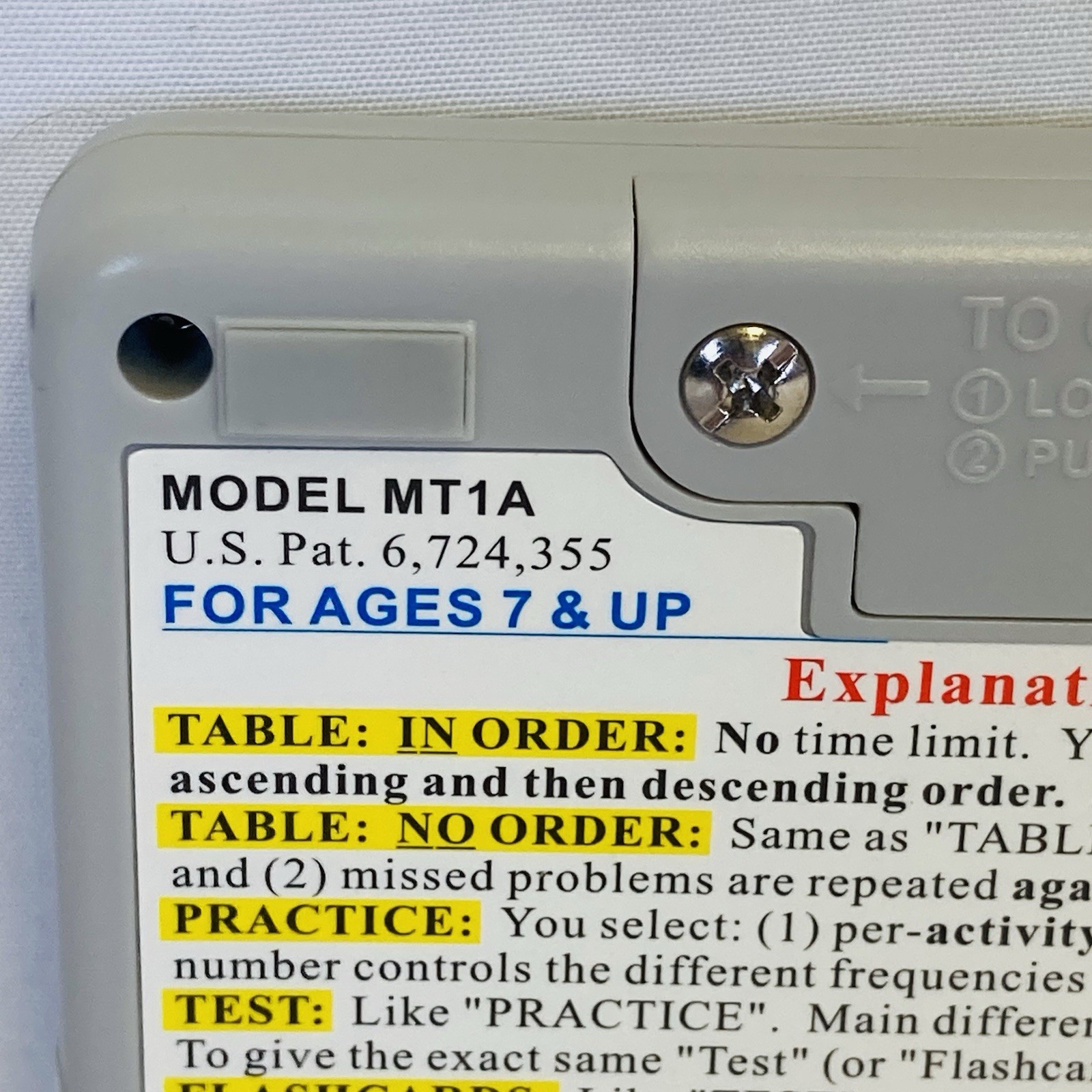 FlashMaster MT1A Electronic Learning Tool Math Tables With Instruction Manual