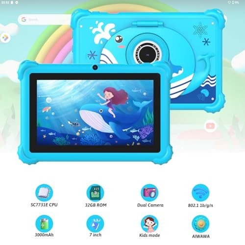 7″ Kids Tablet for Toddlers, Android 12, 4GB RAM, 32GB Storage, WiFi, Bluetooth,