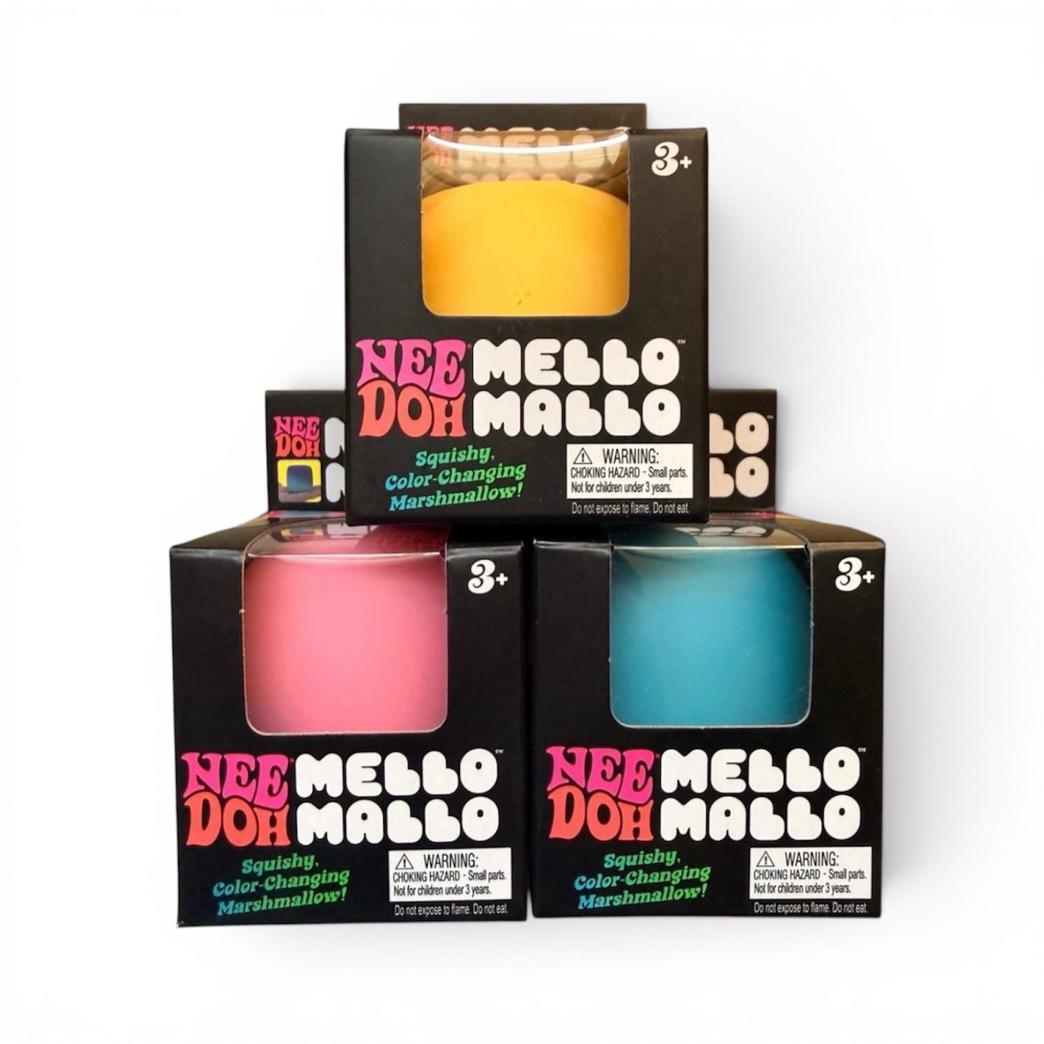 3 NEW NeeDoh Mello Mallo Color Changing Squishy Marshmallow Yellow Pink Blue