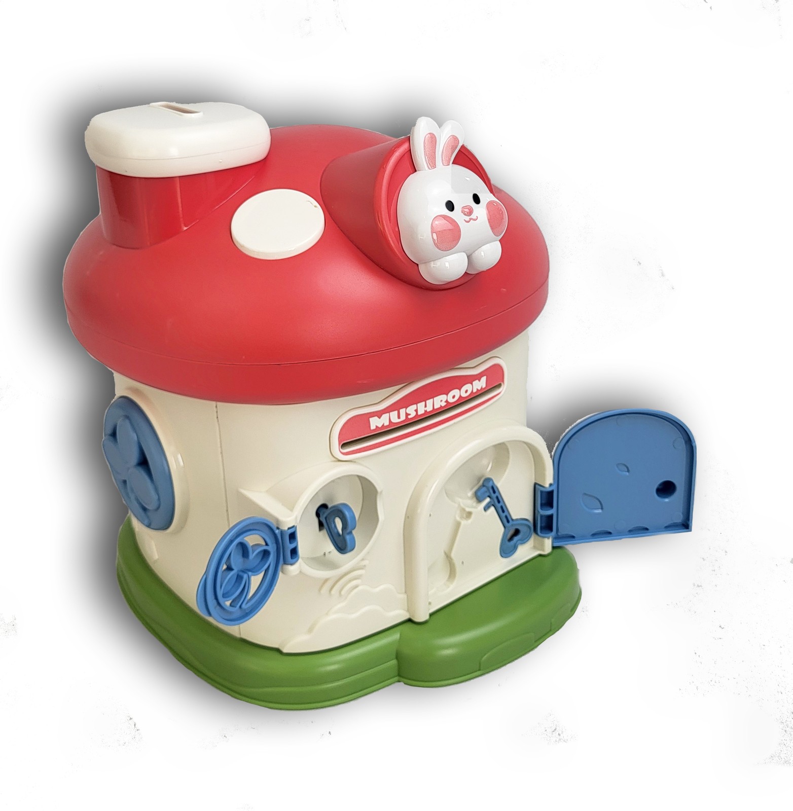 Lockable Kids Piggy Bank Mushroom Coin Box 2 Keys ASTM Non-Toxic Vinyl USA