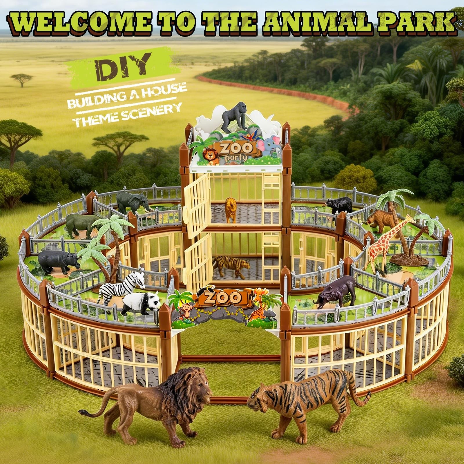 Complete 248PCS Animal Playground Set with 14 Realistic Wild Animals – Bui