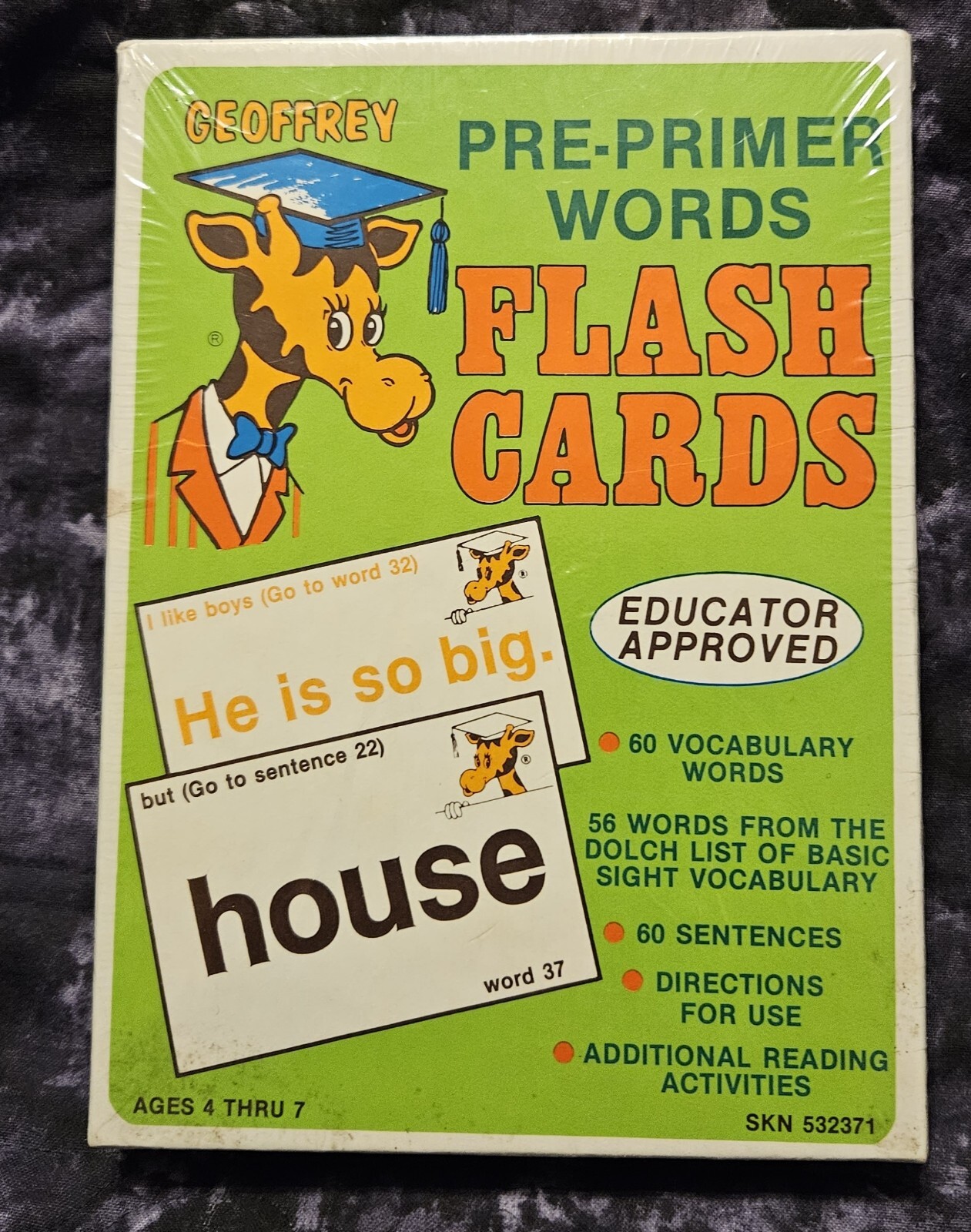Geoffrey Flash Cards Pre-Primer Words Educator Approved 60 Vocabulary Words New