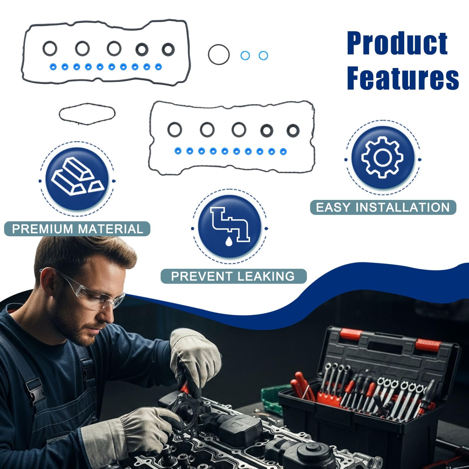 VS50879R 3.5L Valve Cover Gasket Compatible with 2012 2013 2014 Ford Black