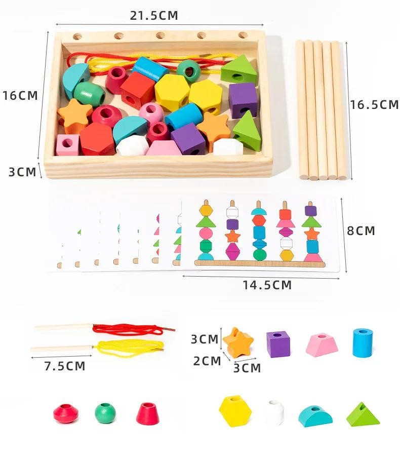 Montessori Wooden Sorting Blocks Color Shape Matching Educational Kids Early Toy