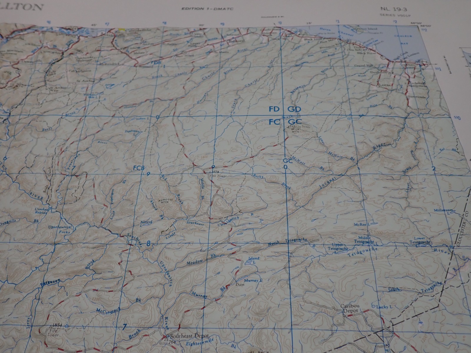 Hubbard Scientific Raised Relief Map Unframed 29″ Campbellton Maine NL 19-3