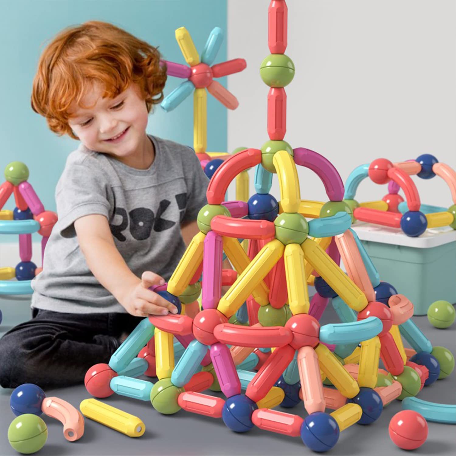 BAKAM Magnetic Building Blocks for Kids Ages 4-8, STEM 64PCS, Multicolored