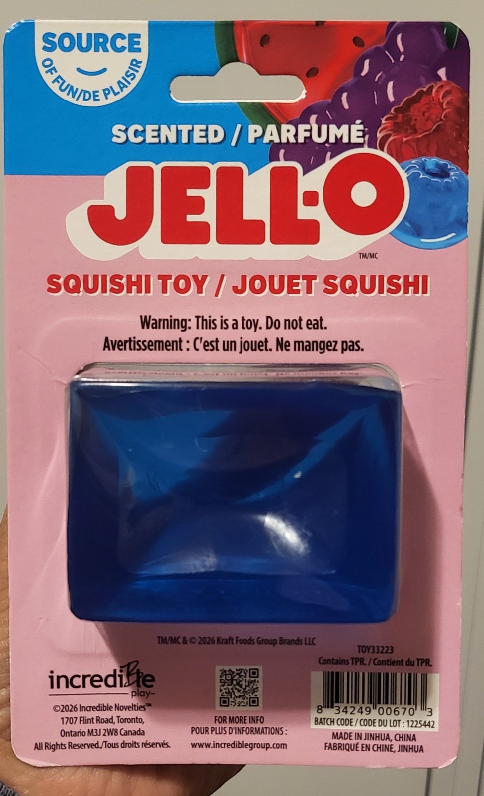 Jell-O Scented Squishy Cube Toy, Blue, Ages 3+ (3-11 Years)