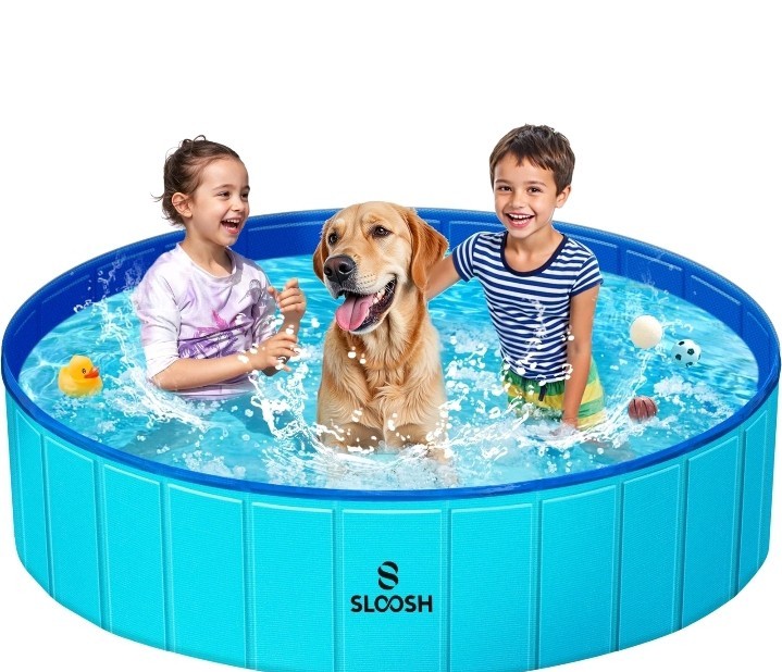 SLOOSH Foldable Dog Kiddie Pool – Portable Hard Plastic Doggie Swimming Pool..C1