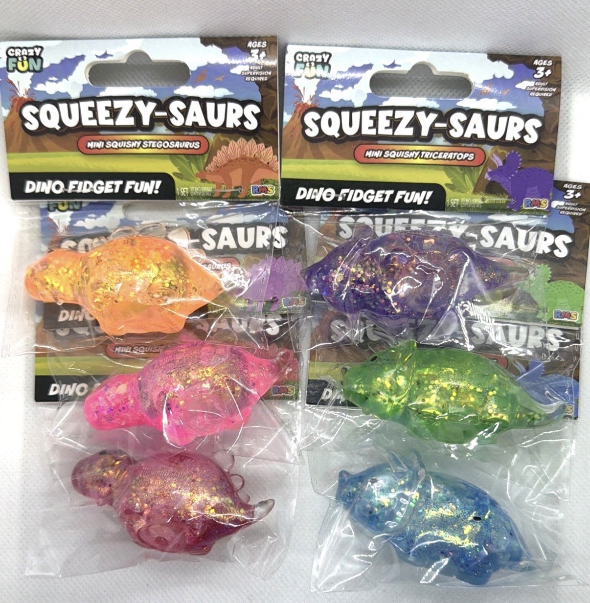 Viral Crazy Fun Squeezy-Saurs MiniSquishy Dino Fidget Toy Lot of 6 Multicolor