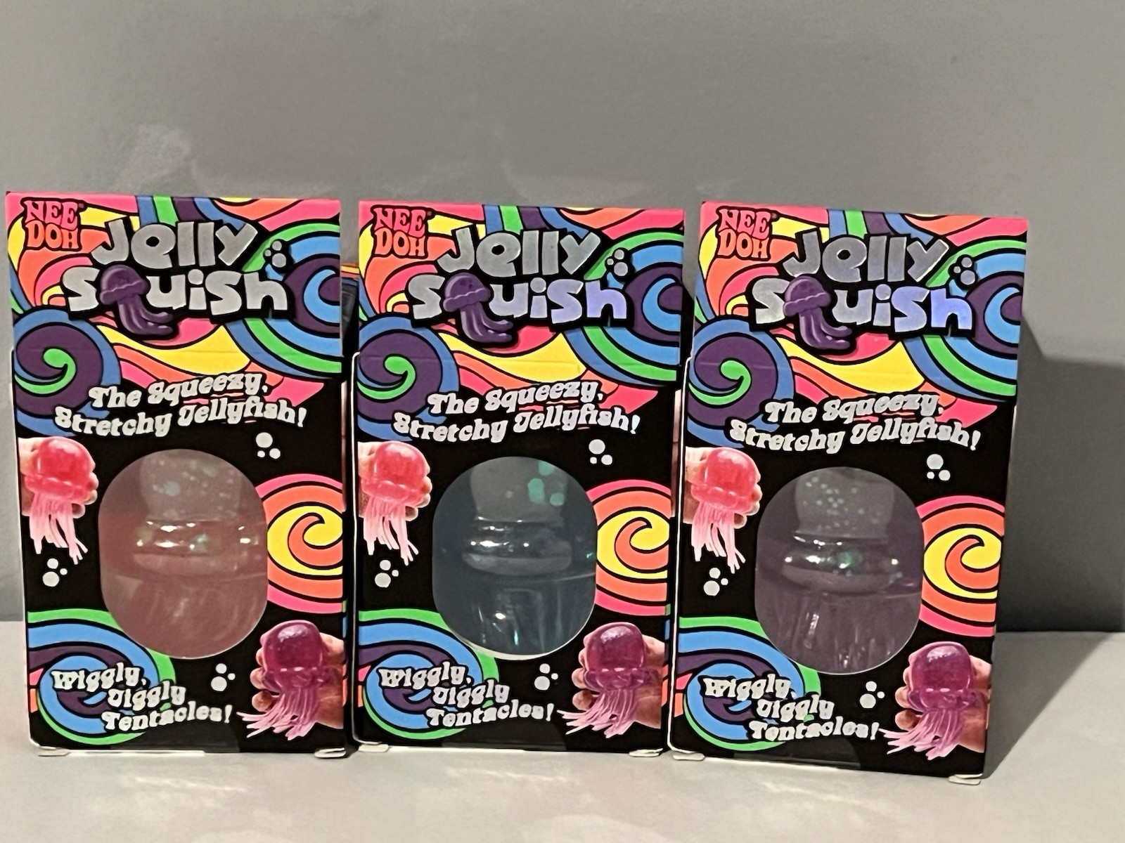 Complete Set of 3 Schylling NeeDoh Jelly Squish: Purple, Pink, Blue ~NEW