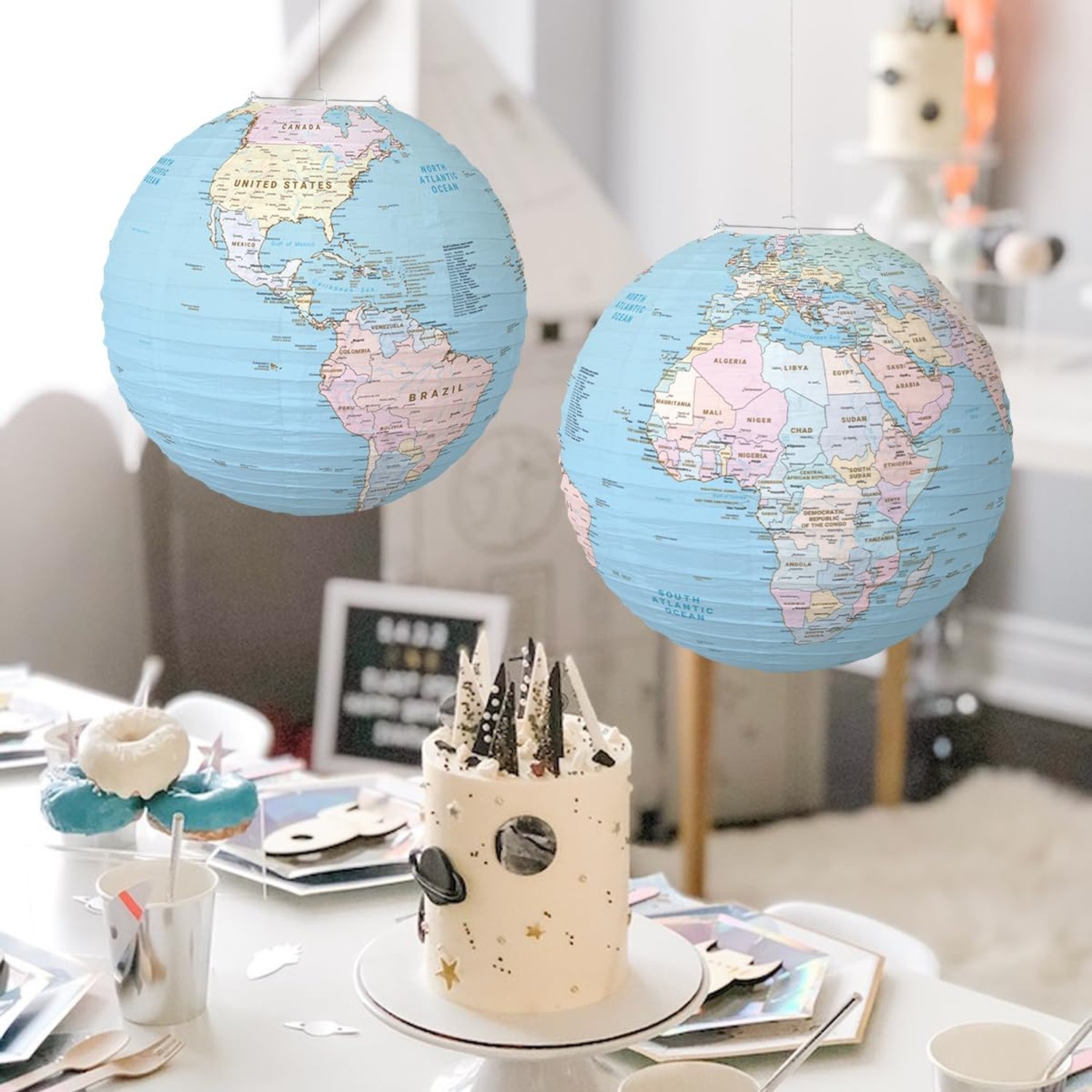 World Map Globes Hanging Paper Lantern Map Classroom Decorations Travel Theme…