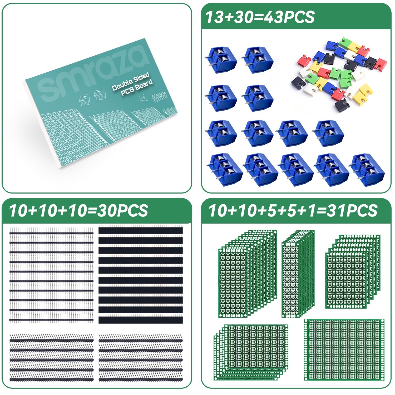 104pcs Double Sided PCB Board Kit, Prototype Boards for DIY Soldering and…