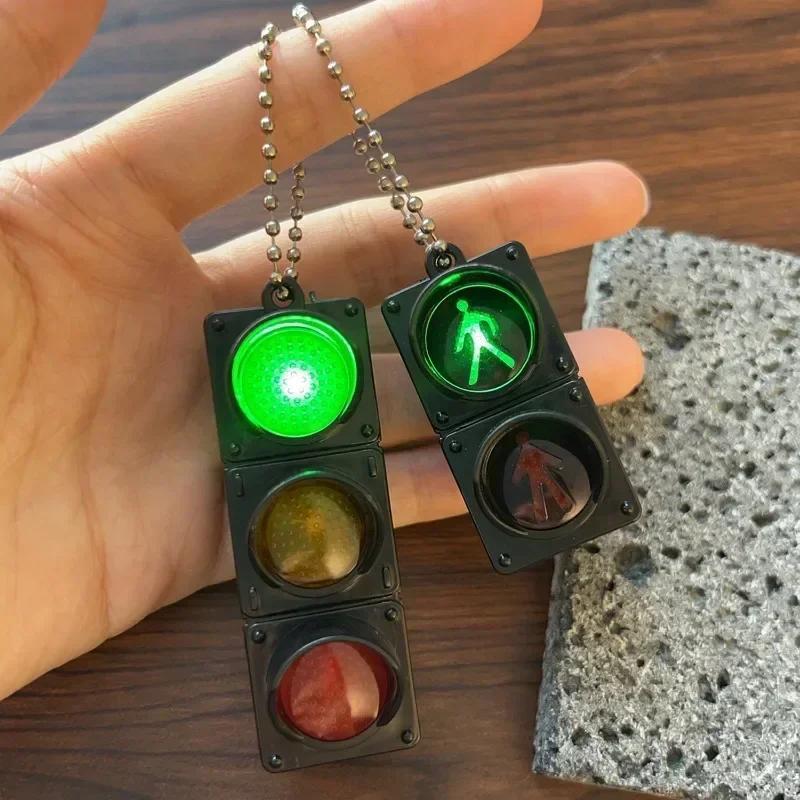 2 PCS LED Traffic Light Keychain With Pedestrian Light, Fun Decorative Keyring