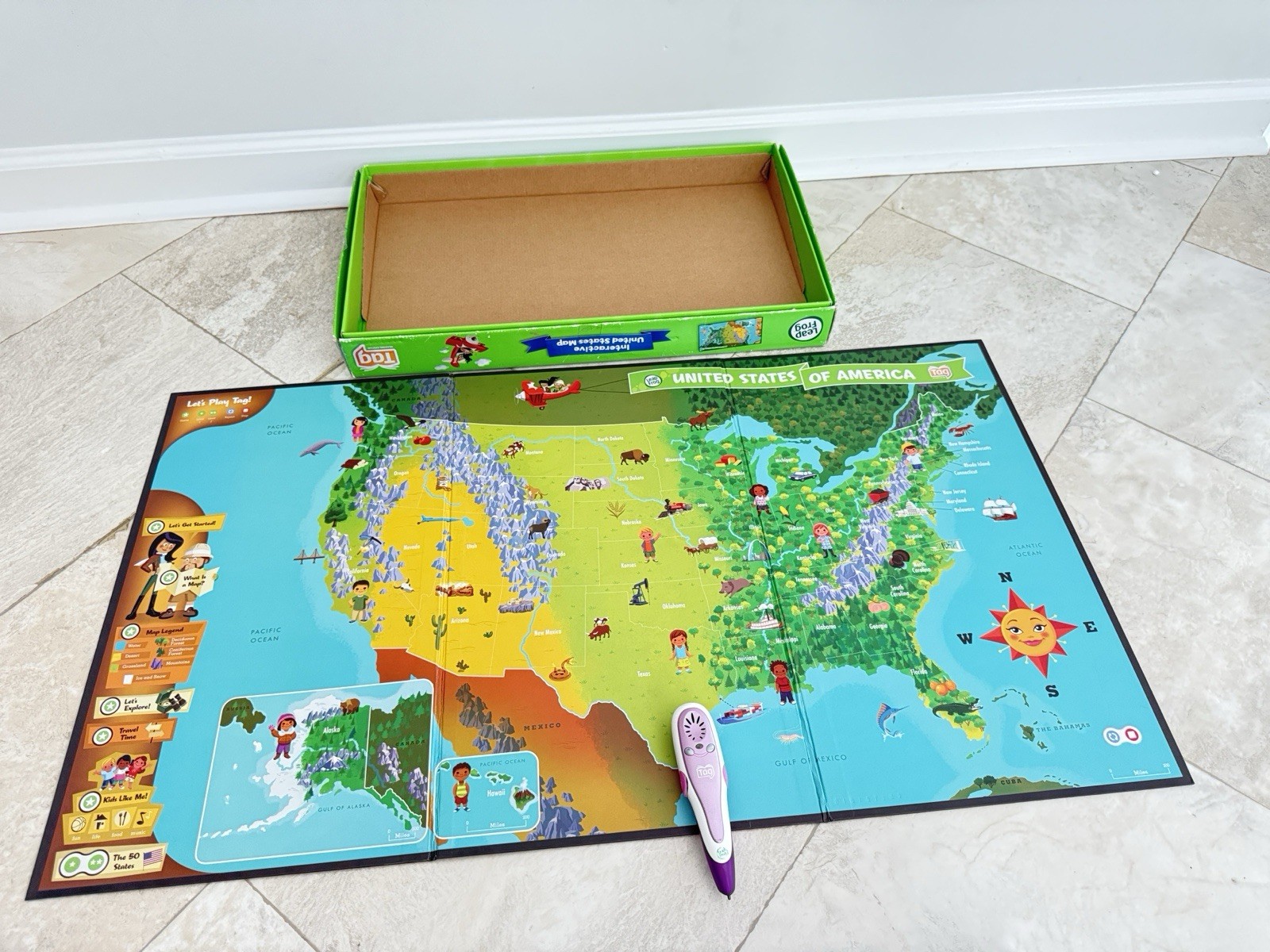 Leap Frog Tag Interactive United States Map 2-Sided Jumbo 35″ x 20″ Used