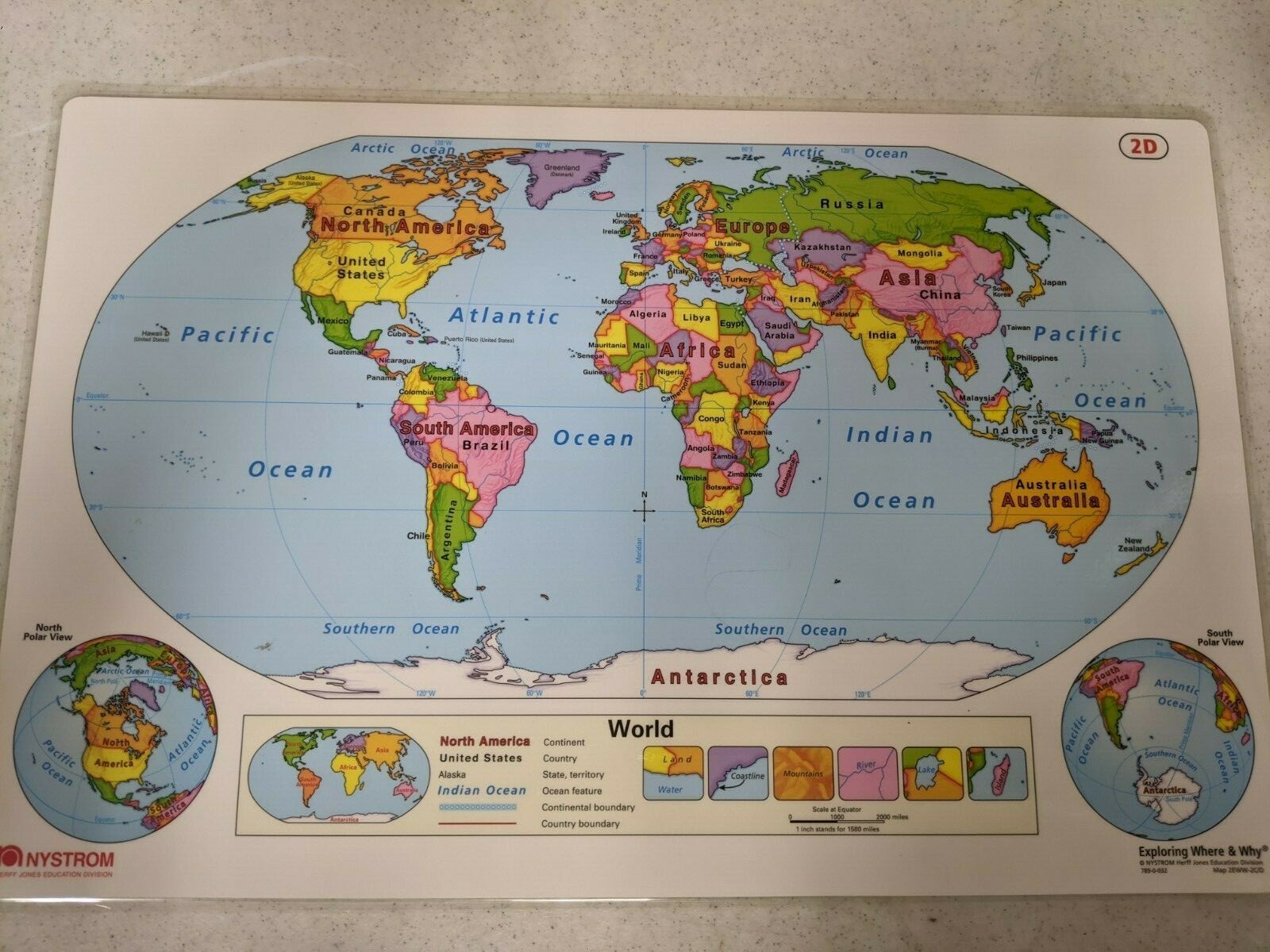 17″X11″ Laminated Double Sided United States 2C & World Map 2D Nystrom Teacher