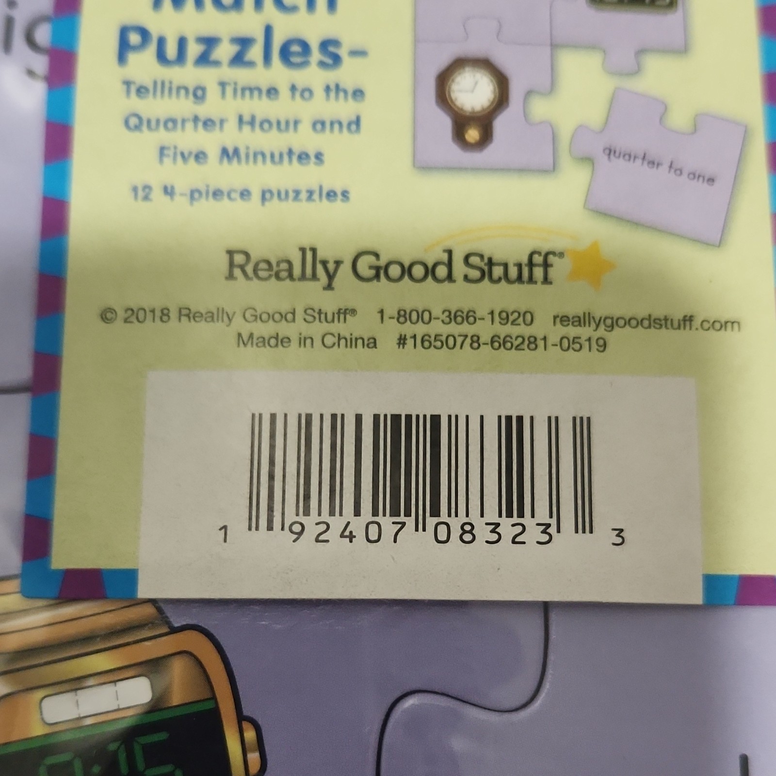 Really Good Stuff Number Match Puzzles Telling Time 12 4-Piece Set MPN 165078