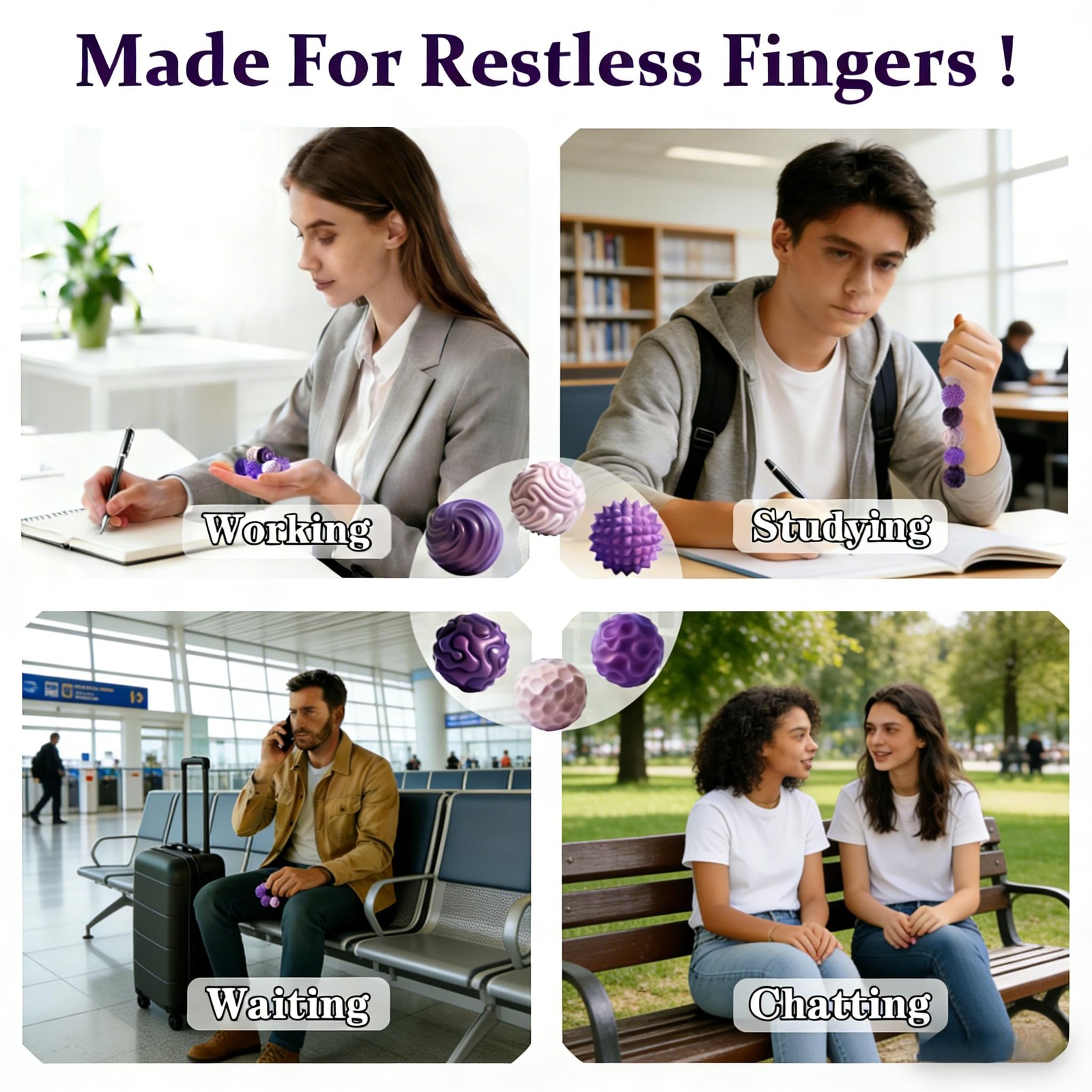 Eralivmart Silicone Magnetic Ball Toys for Adult 6PCS 1.1 inches, Purple