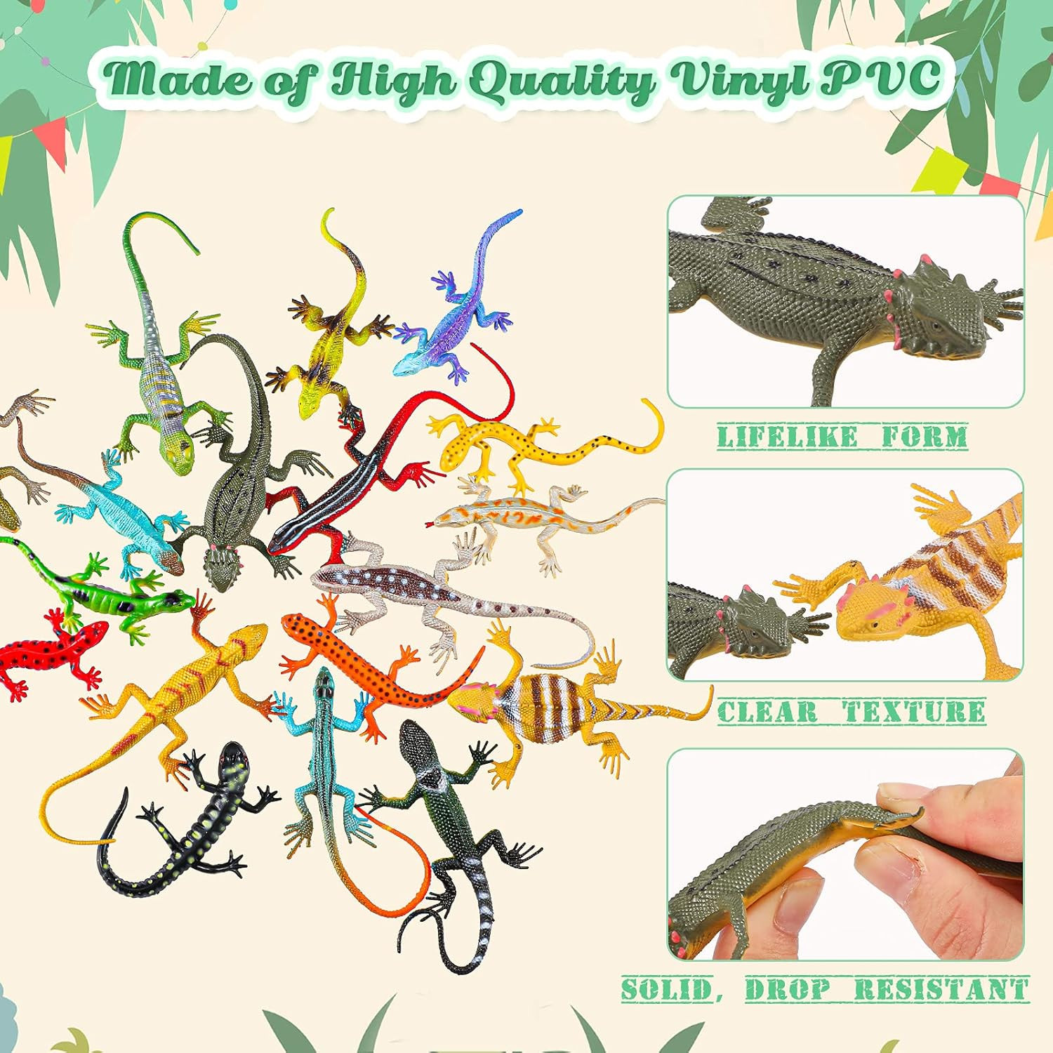 18 Piece Plastic Lizard Toys Colorful Plastic Fake Lizards Artificial Model Rept