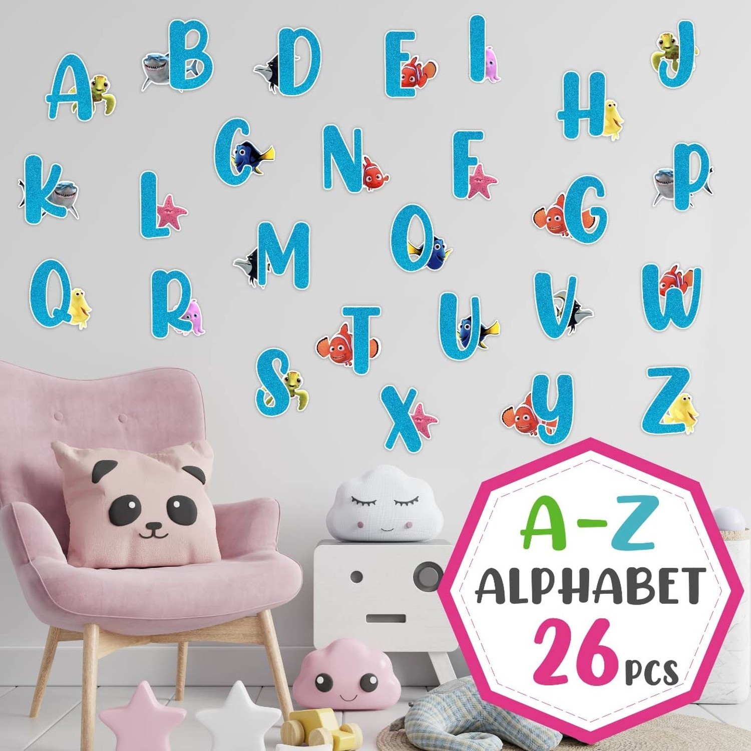 Findng Nmo Alphabet Wall Stickers A to Z – Educational Ocean Theme Vinyl W