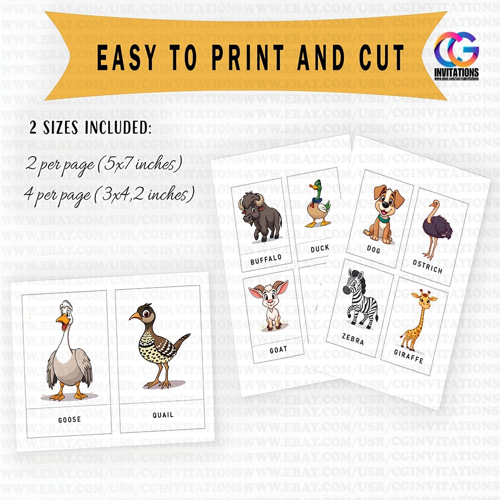 Printable Cute Animals Flash Cards-Montessori-Inspired 30 Card Set for Kids