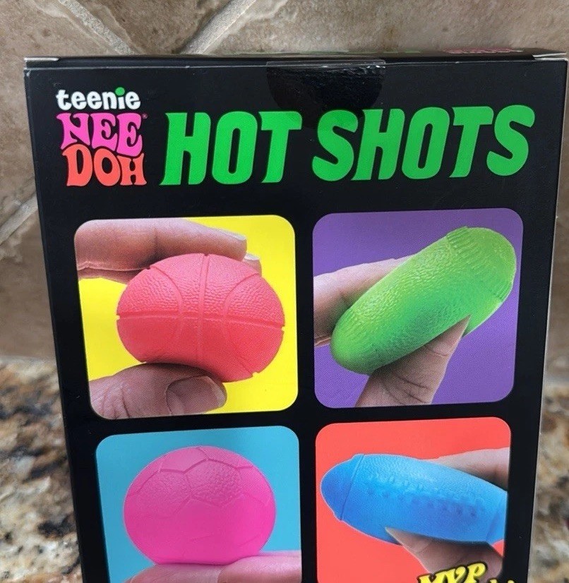 NeeDoh Teenie HOT SHOTS Squeeze Ball Four Different Sports Nee Doh Squish Stress