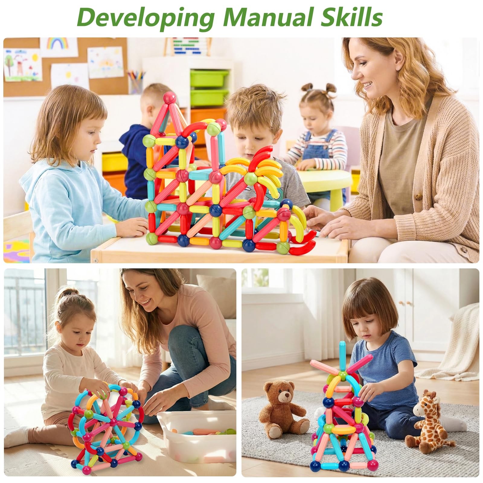 COUOMOXA Magnetic Building Blocks for Toddlers: STEM 42Pcs, Multicolor
