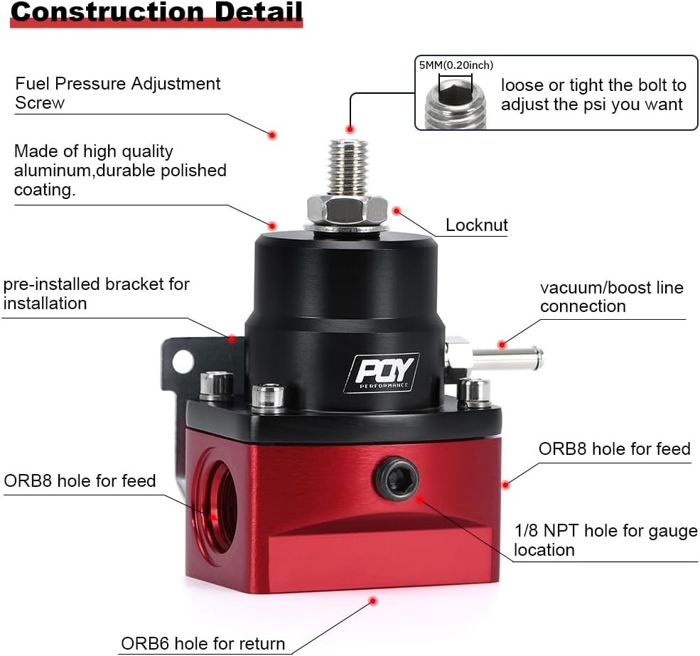 Adjustable Fuel Pressure Regulator Kit 3-70PSI with AN8 Feed Port and AN6 Ret…
