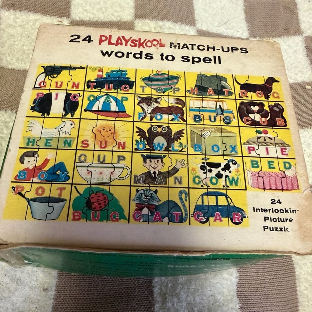Vintage Playskool Educational Puzzle Lot: Busy Bear Match-A-Story, Words to Spel