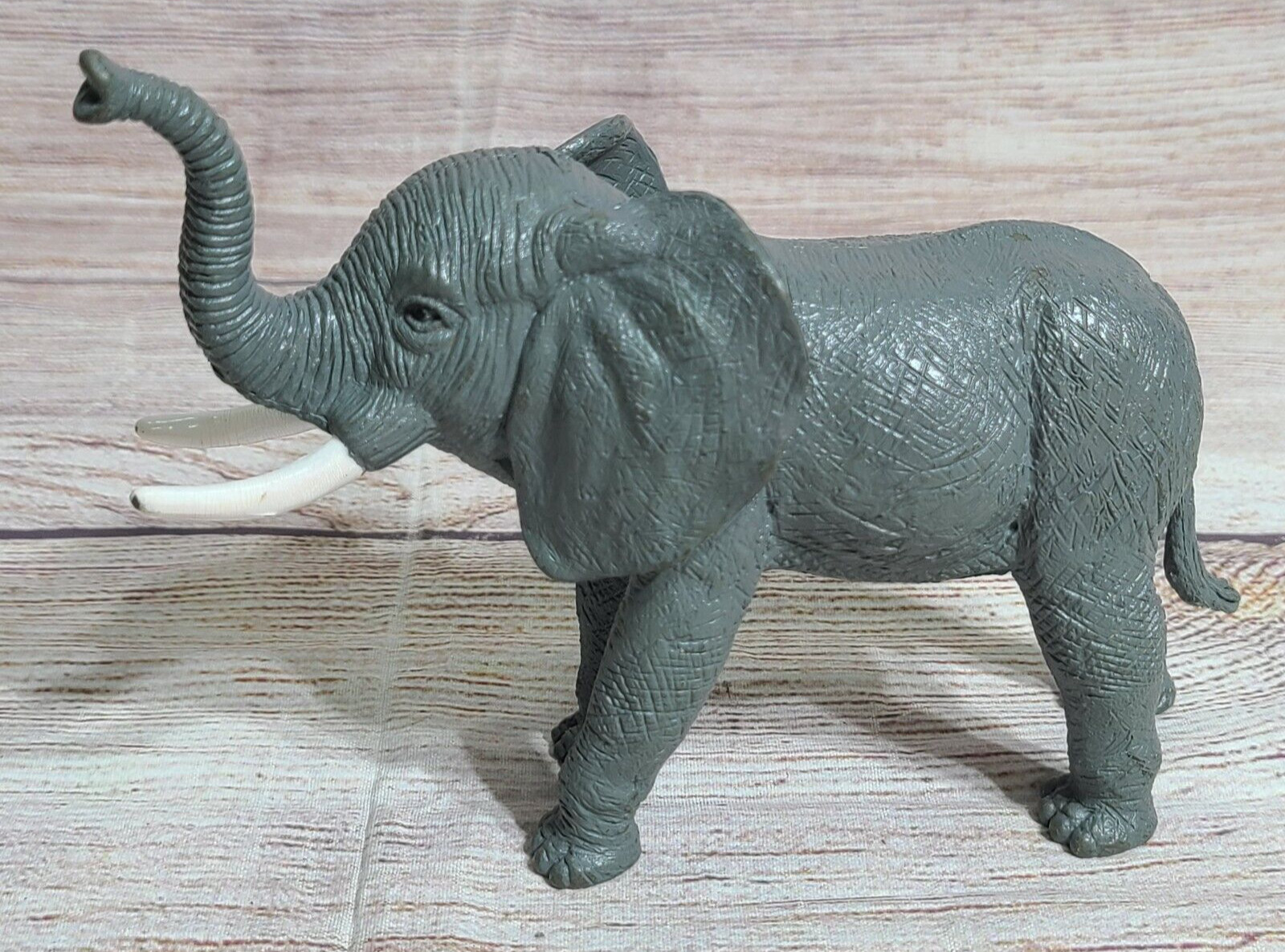 Unbranded Elephant Figurine Toy Pretend Play Jungle Gray White 6″